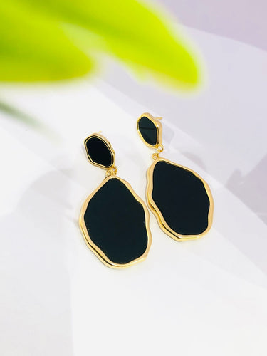 Black Enamel Golden Earrings